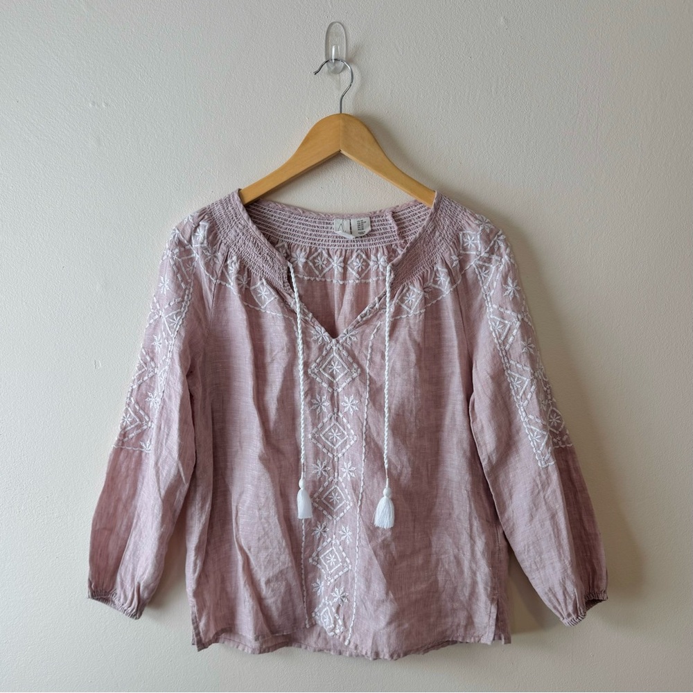 Joie Linen Blouse with Tassels Dusty Pink Size XS